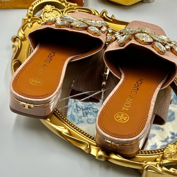 🆕 TORY BURCH 🧿 NWOT Martine 25mm Slides, Pink Croc Embossed Crystal, Sz 7 - Picture 8 of 16